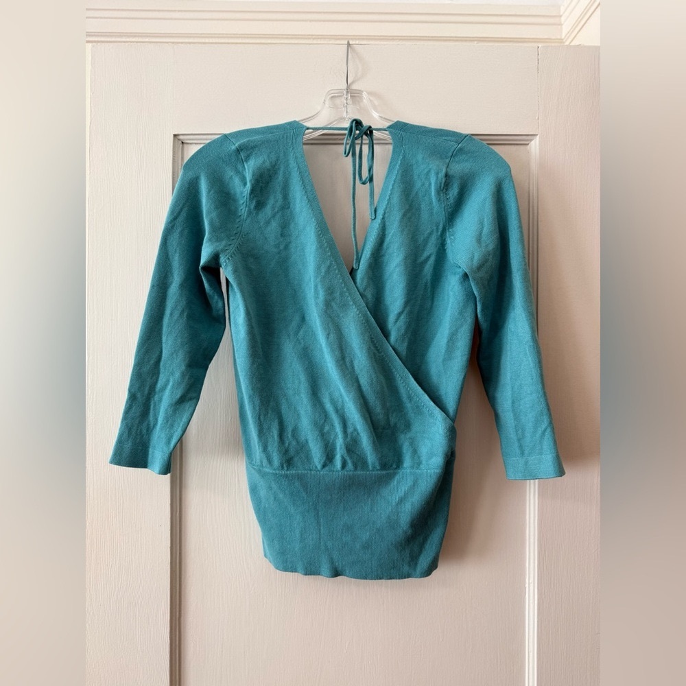 GAP | Teal Faux Wrap V-Neck Tie-Back Sweater - Size S